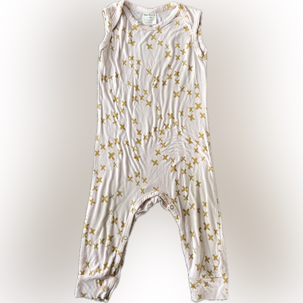 Spearmint Love Pink and Gold X Patterned Sleeveless Baby Romper